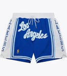 Men's Mitchell & Ness x Just Don White/Royal Los Angeles Lakers 1996 Hardwood Classics Authentic Shorts Size Medium