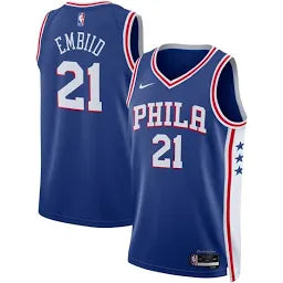 Unisex Size Small Philadelphia 76ers Joel Embiid Nike Royal Swingman Jersey - Icon Edition