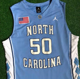 North Carolina Tyler Hansbrough Basketball Jersey with American Patch Blue Unisex Adult Size XXL