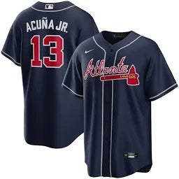 Men's Atlanta Braves Ronald Acuna Jr. Nike Navy Alternate Replica Jersey Size Large
