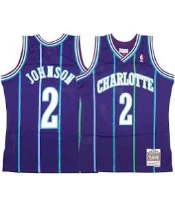 LARRY JOHNSON CHARLOTTE HORNETS 1994/95 HARDWOOD CLASSICS SWINGMAN JERSEY – PURPLE Men Size Large