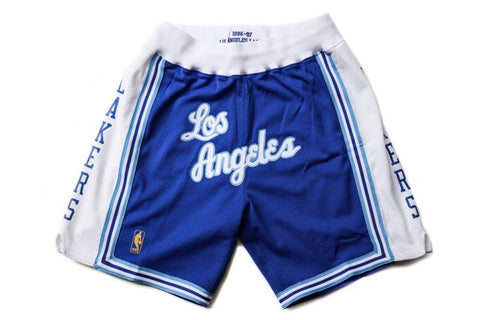 Men's Mitchell & Ness x Just Don White/Royal Los Angeles Lakers 1996 Hardwood Classics Authentic Shorts Size XL